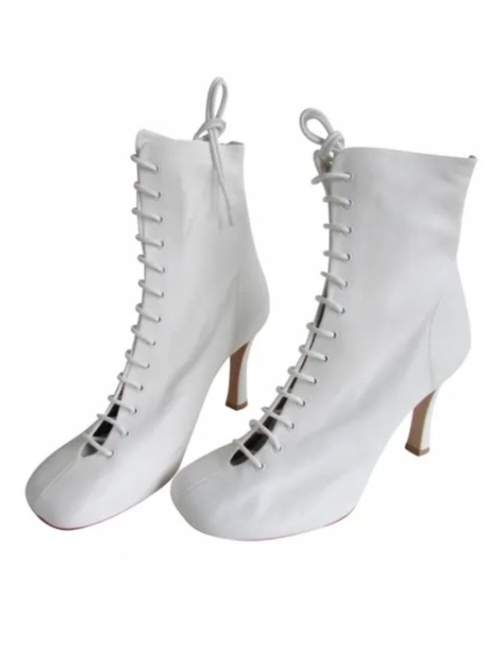 Celine Leather Lace-Up Boots in White
